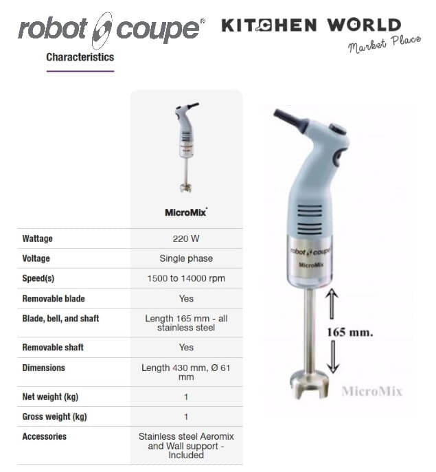 เครื่องผสมอาหารแบบมือถือ ROBOT COUPE MICROMIX 34900 MA0912 กำลังไฟ 220 วัตต์